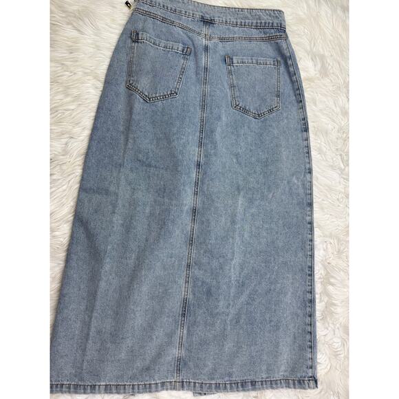 MABLE Light Denim Button Danica Front Slit Midi Jean Skirt Blue Size M - Picture 10 of 10